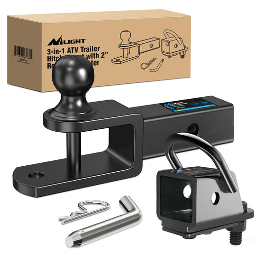 Nilight 3 in 1 ATV UTV Multi Hitch Mount with 2 Inch Receiver 1-7/8 inch Ball Hitch Rated 2000 LBS Winch Strap Loop Rated 5000 L