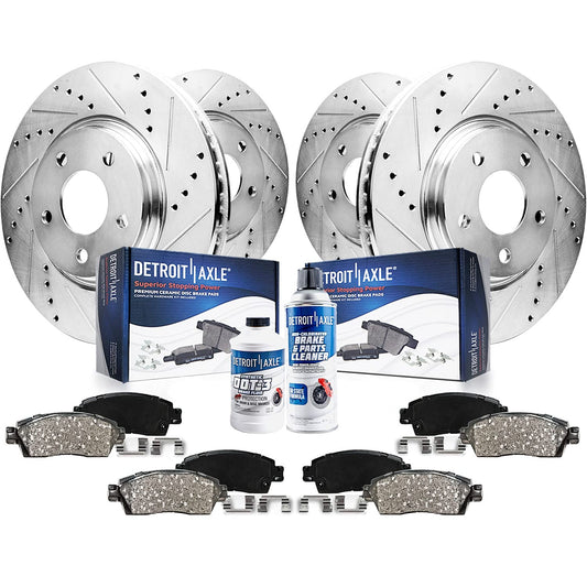 Detroit Axle - Brake Kit for 2010-2014 2016-2018 Nissan Maxima Drilled and Slotted Brake Rotors Ceramic Brakes Pads 2011 2012 20